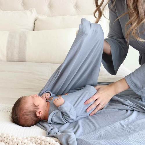 Dusty Denim Bamboo Waffle Oversized Swaddle Blanket