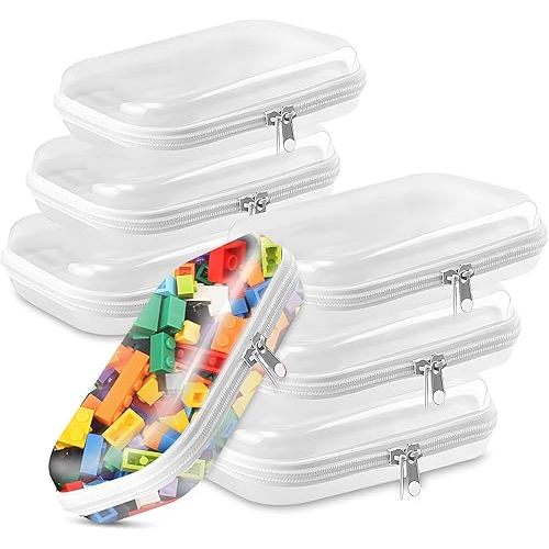 6PCS Hard Clear Zipper Case for Storage - Professional-Grade Plastic Clear Zipper Pencil Case, Double Zippered Toy Storage Organizer Bags,Toiletry Pouch,Travel Organizer,Cosmetic Bag, Toy Storage Bins