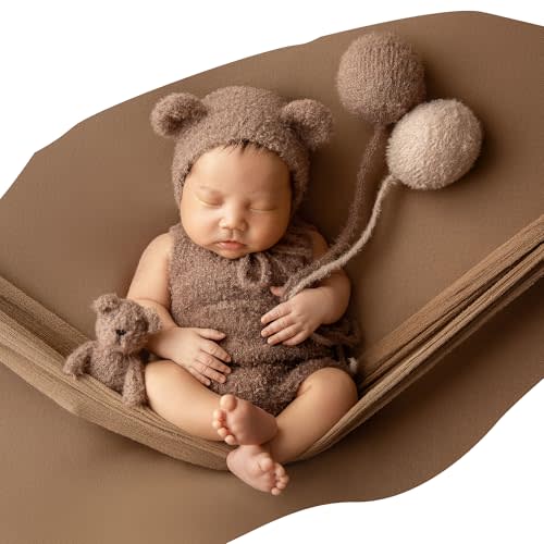 Zynlhn Newborn Photography Outfit Knitted Newborn Photo Shoot Outfit, 6 Pcs Newborn Picture Props Bear Doll and Balloon for 0-20 Days Baby