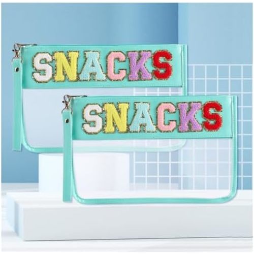 2PCS Snack Bags- Snacks Bag for Travel Clear Beach Pouch snack bag with Zipper beach makeup bag，Large Capacity Travel beach bag stuff beach pouch (Blue)