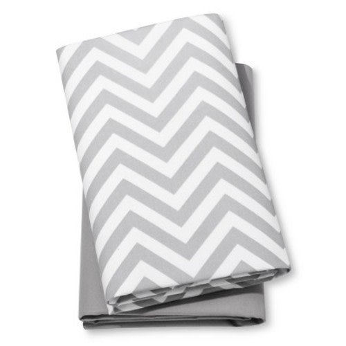 Fitted Playard Sheets Chevron & Solid 2pk - Cloud Island™ Gray/White