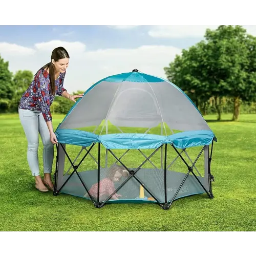 Regalo My Play Deluxe Extra Large Portable Play Yard Indoor and Outdoor Includes a Full Canopy, Teal, 8-Panel