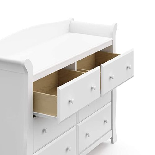 Storkcraft Avalon 6 Drawer Double Dresser (White) – Dresser for Kids Bedroom, Nursery Dresser Organizer, Chest of Drawers for Bedroom with 6 Drawers, Classic Design for Children’s Bedroom - 6 Drawer Dresser