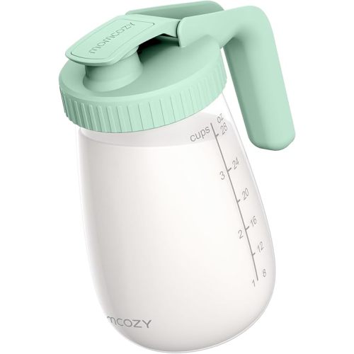 Momcozy Breast Milk Pitcher, Resistant to Heat and Cold Abrupt Temp Swings, No Leak Glass Breast Milk Fridge Storage Container with Wide Mouth, Fast Baby Formula Maker, Green