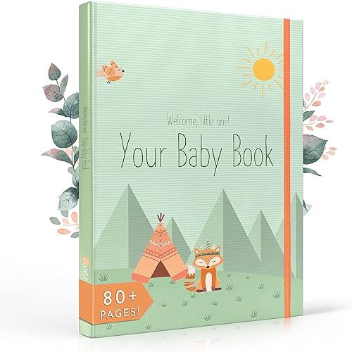 Kwii&Kwii - First-Year Baby Memory Book - Woodland Animals Theme - 80 Pages - Keepsake Album for Boys and Girls