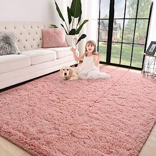 Jelymark Super Soft Shaggy Rug for Bedroom, 5x8 Feet Fluffy Carpet for Living Room, Fuzzy Indoor Plush Area Rug for Home Decor, Furry Floor Rugs for Dorm, Kids Nursery Rug for Girls, Blush Pink
