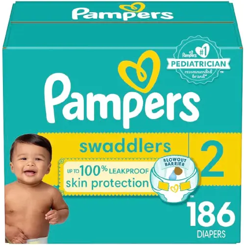 Pampers Swaddlers Diapers - Size 2, One Month Supply (186 Count), Ultra Soft Disposable Baby Diapers