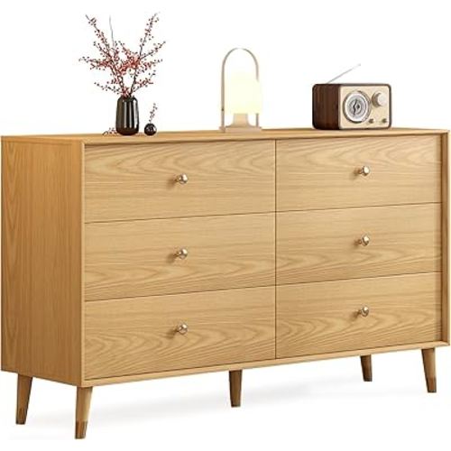 6 Drawer Dresser for Bedroom Furniture.Wood Dressers & chests of Drawers.Beveled Edge Design, Hand-Polished.Bedroom Storage and Dresser Organizer for Living Room, Hallway (D-203)