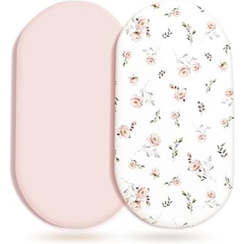Stretch Ultra Soft Fitted Bassinet Sheet Set 2 Pack, Universal Fit for Bassinets Baby Cradle Moses Basket Oval Rectangle Mattress Safe and Snug, Pink Rose Print
