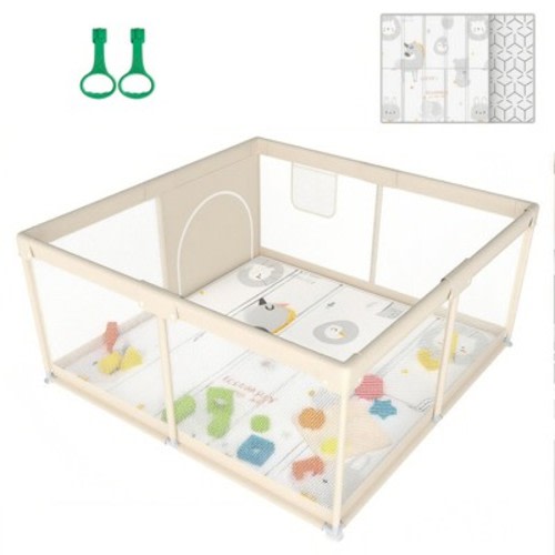 Fodoss Baby Playpen with Mat, 47x47in Extra-Large Baby Play Yard for Toddlers, Indoor/Outdoor Safety Playpen with Non-Slip Base
