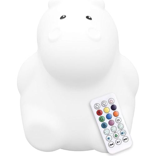 Lumipets Hippo, Kids Night Light, Silicone Nursery Light for Baby and Toddler, Squishy Night Light for Kids Room, Animal Night Lights for Girls and Boys, Kawaii Lamp, Cute Lamps for Bedroom