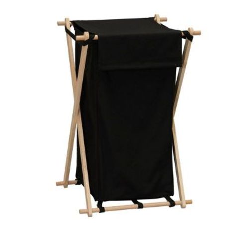 Household Essentials Wood X-Frame Hamper Black: Collapsible Laundry Sorter with Liner, 139.72L Capacity