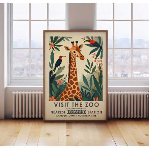 Zoo poster, giraffe print, vintage style Exhibition poster, Animal Wall Art,  jungle wall art, London wall art