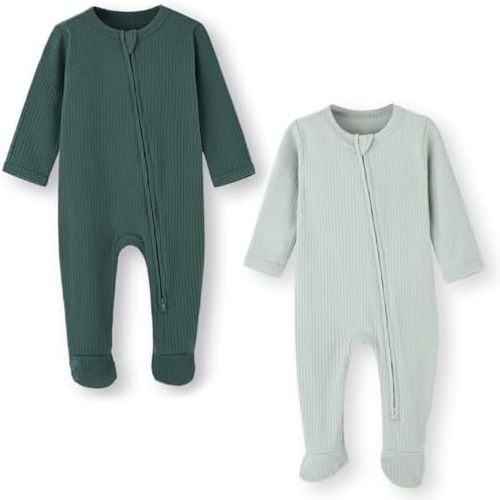 ACESTAR Baby Footies Pajamas, 2-Way Zipper Baby Sleepers with Mitten Cuffs - Long Sleeve Baby Zip Up Onesie for 0-12 Months