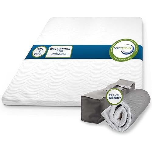 Primica Pack and Play Mattress Pad - Comfort Memory Foam, 38"x26"x1.5" (incl. Cover), Waterproof & Washable Cover - Portable Crib Mattress for Baby & Toddler Play Yards