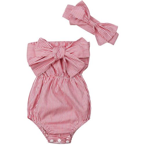 Newborn Baby Girls Romper Jumpsuit Infant Girl Summer Bodysuits Ribbed Short Sleeve One-Piece Headband
