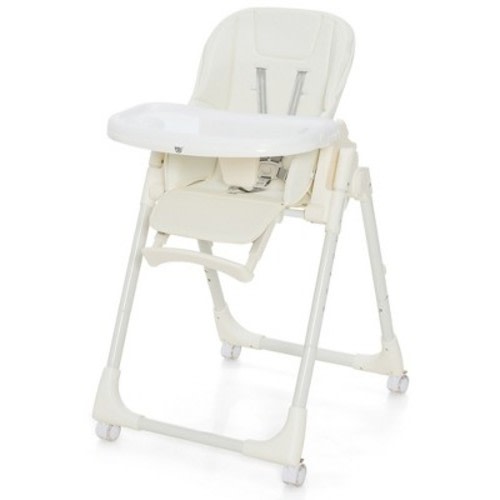 Babyjoy Foldable Highchair Baby Feeding Chair with 360° Rotating Wheels & Height Adjustment Grey/Beige/Pink, Color: Beige