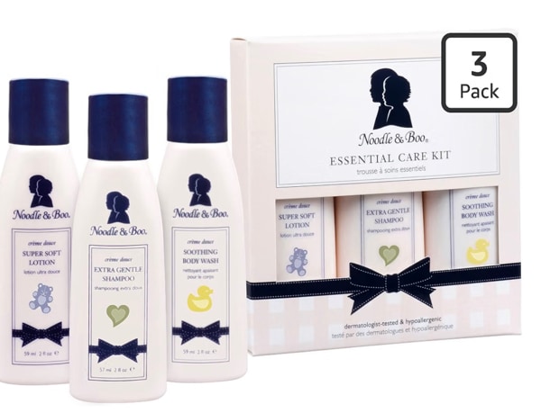 Noodle & Boo Essential Care 3 Piece Kit Super Soft Baby Lotion, Extra Gentle Shampoo and Soothing Body Wash, 2 Oz of each