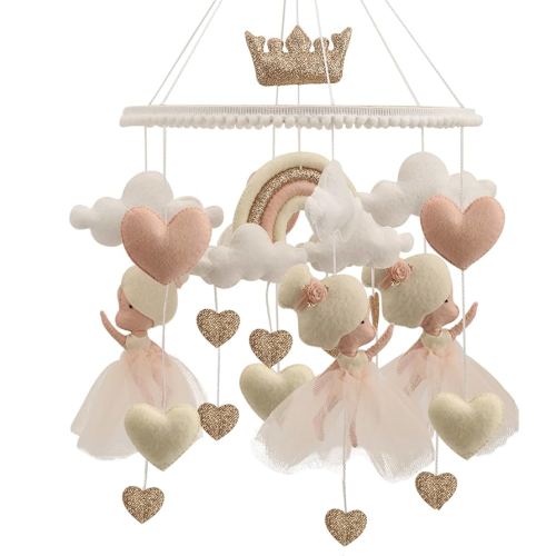 Ballerina Princess Baby MobileTulle Skirt Crib Mobile Rainbow Cloud Nursery Decor Felt Ballet Dancer Mobile