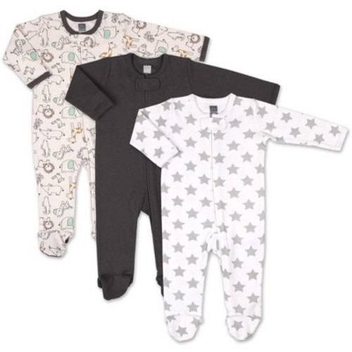 The Peanutshell Footed Baby Sleepers for Boys, Safari Animals, 3-Pack Newborn to 12 Months, Color: Grey|ivory|sage, Size: 0-3 months