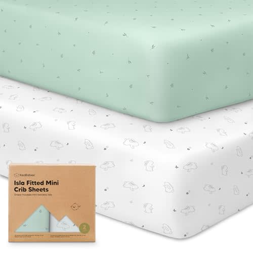 Pack and Play Sheets Fitted, 2-Pack Mini Crib Sheets - Pack N Play Sheets, Fitted Crib Sheet for Pack and Play Mattress, Playard Baby Crib Sheets, Crib Sheets Neutral for Boys, Girls (Bunnies)