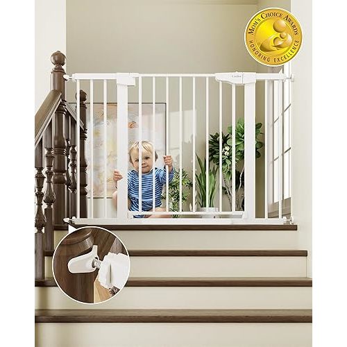 Cumbor 29.7-46" Baby Gate for Stairs, Toddler Safety Essentials for The House, Auto Close Dog Gate for Doorways, Mom's Choice Awards Winner-Easy Install Pressure Mounted Pet Gates for Dogs, White