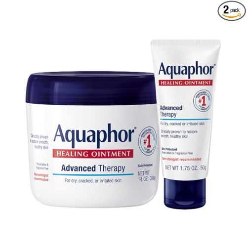 Aquaphor Healing Ointment Advanced Therapy Skin Protectant Skin Care Set, Body Moisturizer for Dry Skin, Minor Cuts and Burns, Dry Cuticles, Cracked Heels, Hands and Lips, 14 Oz Jar + 1.75 Oz Tube