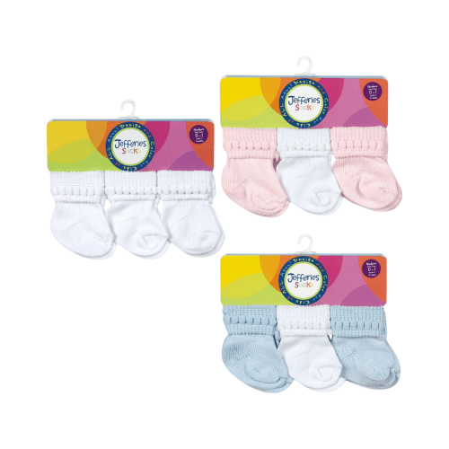 Rock-A-Bye White Turn Cuff Socks 6 Pair Pack