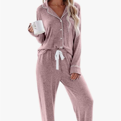 Aamikast Women's Pajama Sets Long Sleeve Button Down Sleepwear Nightwear Soft Pjs Lounge Sets