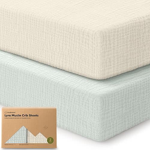 KeaBabies 2-Pack Muslin Crib Sheets for Boys, Girls - 100% Organic Cotton Fitted Baby Crib Mattress Sheet, Soft Breathable Standard Toddler Bed Cover Bedding Set, Neutral, Durable 52x28 (Willow)