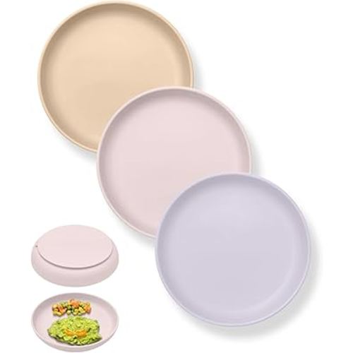 Classic Toddler Plate with Suction 3 PCS, Baby Suction Plates Set BPA Free Food Grade Silicone Plates for Baby Toddler Kids, Spill Proof Dinner Dishes Dishwasher Safe