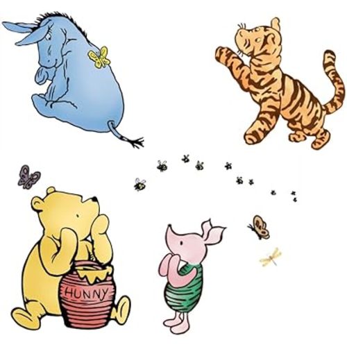 Large Classic Winnie Pooh Wall Decals for Baby Nursery Room Decor,Vintage Winnie Pooh Wall Decor Stickers for Kids Bedroom