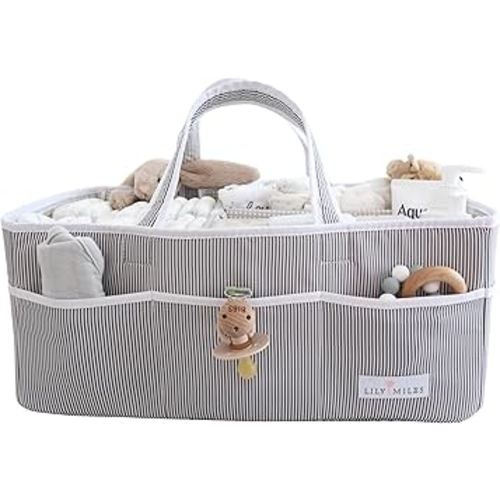 Lily Miles Baby Diaper Caddy - Organizer Tote Bag for Infant Boy or Girl - Baby Shower Basket - Nursery Must Haves - Registry Favorites - Newborn Caddie Car - Gray/Gray, Extra Large