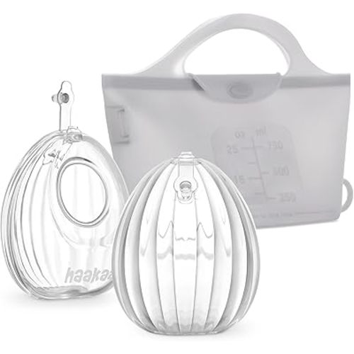 haakaa Wearable Silicone Breast Pump with Steriliser Bag, 2-in-1 Hands-Free Passive Breast Milk Catcher for Nursing Mom, Breastfeeding Essentials, 2-Pack 75ml Pumps & 1 Steriliser Bag