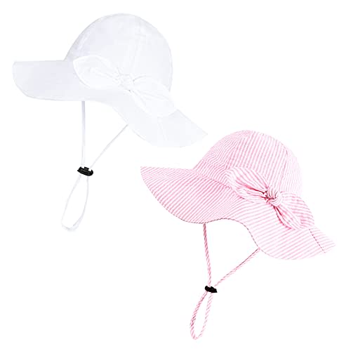 Baby Girl Sun Hat with UPF 50+ Outdoor Adjustable Beach Hat with Wide Brim Bucket Hats