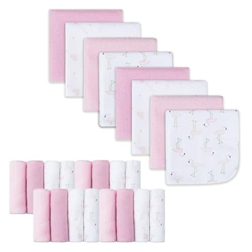 Softan Baby Washcloths, 24Pack Baby Wash Cloths Extra Soft & Ultra Absorbent, Baby Towels and Washcloths Face Towel Unisex for Boys Girls Body, Washclothes Gentle on Sensitive Skin, 9x9 Flamingos