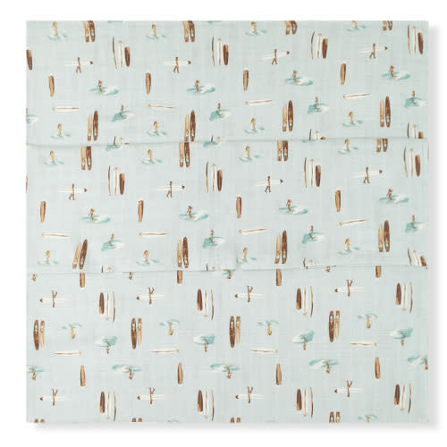 Vintage Surf Bamboo Muslin Swaddle Blanket | MILKBARN | Bamboo Baby Blankets