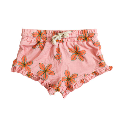 Plumeria Flower Little Surfer Girl Ruffle Shorts