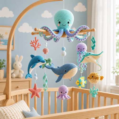 Handmade Ocean Theme Baby Mobile, Ocean Baby Mobile ,Handmade Pastel Felt Sea Animals Nursery Decor , Personalized Baby Shower Gift