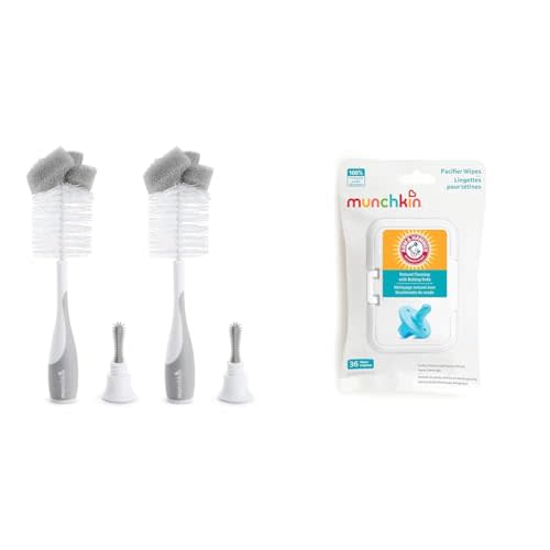 Munchkin 2 Count Bottle Brush and 36 Count Arm & Hammer Pacifier Wipes Bundle