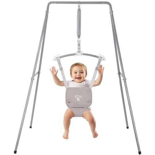 G TALECO GEAR Baby Jumper with Stand, Baby Jumpers and Bouncers, Baby Exerciser Suitable for 6-24 Months, Easy to Assemble & Store Jumper for Baby (Grey)