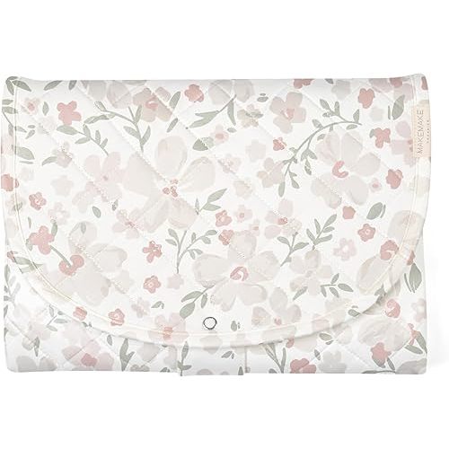 Makemake Organics Organic Portable Changing Pad GOTS Certified Organic Cotton Fill Portable Diaper Changing Mat Diaper Clutch Changing Station Kit Compact Travel Pad (33"x34", Blossom)