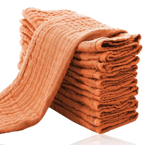 Cute Castle 12 Pack Muslin Burp Cloths for Baby - Ultra-Soft 100% Cotton Baby Washcloths - Large 20'' by 10'' Super Absorbent Milk Spit Up Rags - Burpy Cloths for Unisex, Boy, Girl - Vermilion