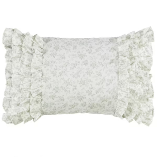 Laura Ashley Harper Jade Green Floral Cotton 14 in. x 20 in. Throw Pillow 220887