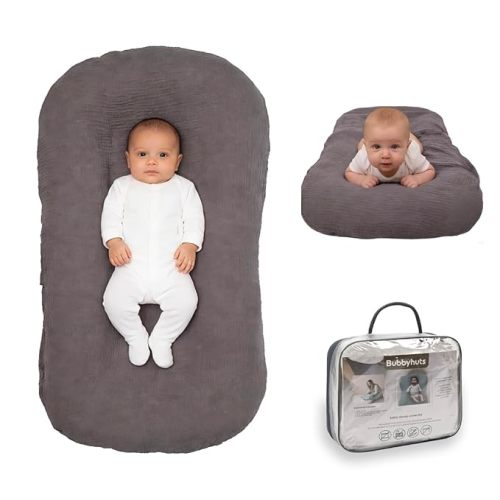 Baby Lounger - Snuggle Cozy Me Infant Lounger for Newborn 0-12 Months, Muslin Cover,Portable Breathable & Soft Baby Nest Lounger for Home and Travel - White