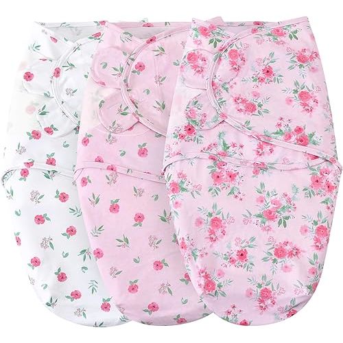 david's kids 100% Cotton Baby Swaddle Wrap 0-6 Months, Soft Breathable Swaddle Blanket for Newborn Infant, Adjustable Baby Swaddle Sleep Sacks for Boys Girls, Newborn Essentials, Floral