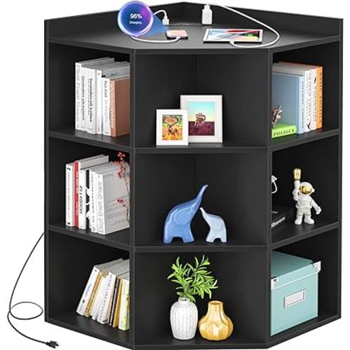 Aheaplus Wooden Corner Cabinet Storage 9 Cubes Corner Cube Cubby Bookshelf Black