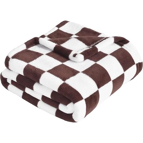 Yurhap Checkered Baby Blanket Fleece Baby Blankets Neutral for Boys Girls, Super Soft Warm Lightweight Infant Toddler Newborn Receiving Gifts for Crib Stroller, 30x40 Inch, Brown