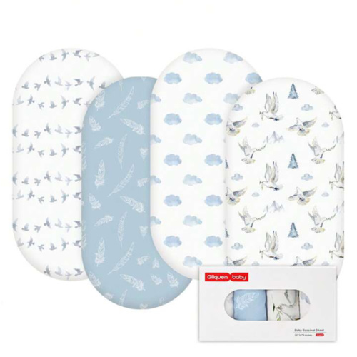 GLLQUEN BABY Bassinet Sheets 4 Packs, Breathable Cozy Fitted Mattress Sheet, Elastic Travel Crib, Standard Cradle Safe Sheets For Baby Boy Girls, Safe For Mouth And Hands, Oeko-Tex Standard 100