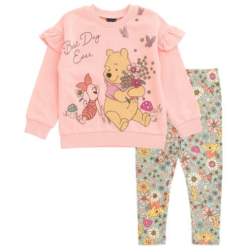 Disney Winnie the Pooh Toddler Girls' Fleece Sweatshirt and Tulle Leggings Set Peach Piglet